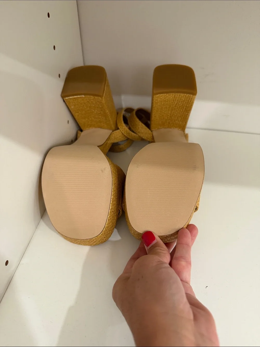 Woven Platform Ankle-Strap Sandals in Tan